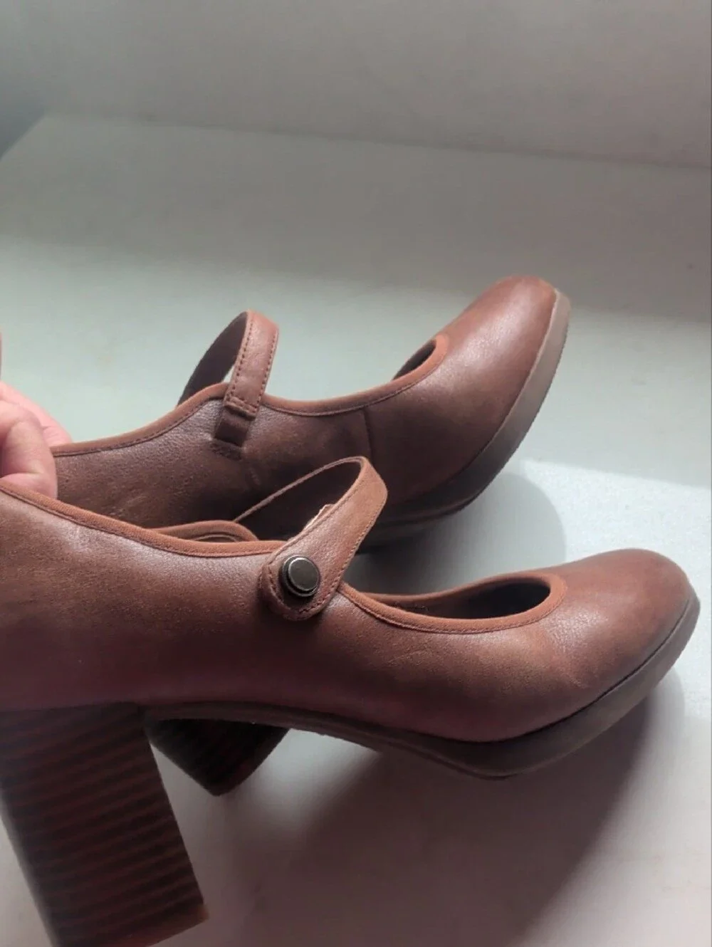 Mary Jane Block Heel Pumps in Brown - Picture 1 of 6